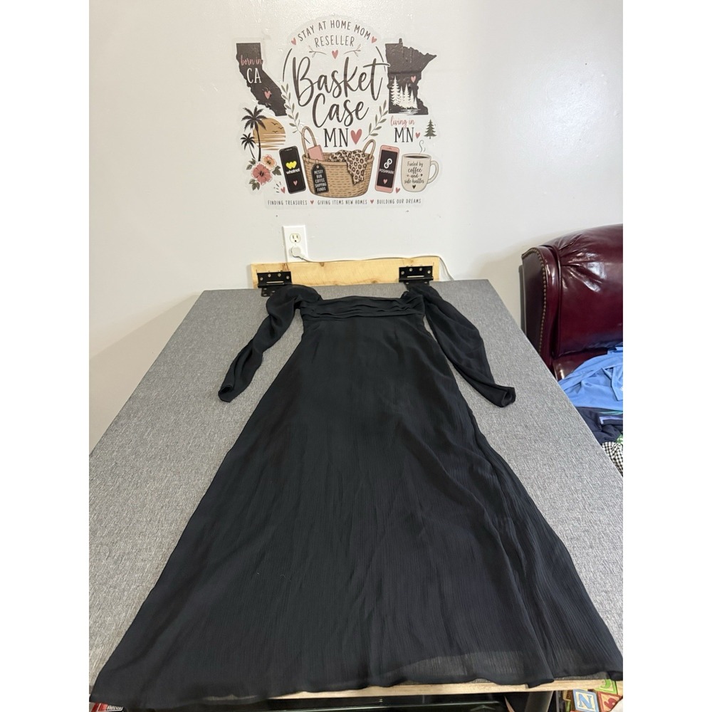 Abercrombie Women's Black Sheer Chiffon Pleated Long Sleeve Maxi Dress Size ST